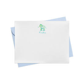 Thank you card with a blue Elephant printed on white card stock.