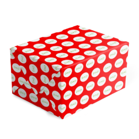Red and Green Personalized Gift Wrap printed on White paper.