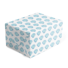 blue shell classic gift wrap printed on white paper.