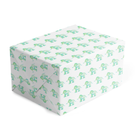classic gift wrap featuring a blue elephant printed in white paper.