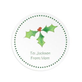 Personalized Holly Round Gift Sticker