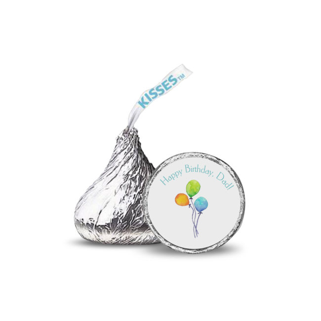 balloons image adorns a candy sticker that fits on the bottom of a Hershey's kiss.