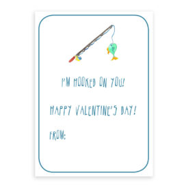 Fishing Rod Valentine card printed on white card stock paper