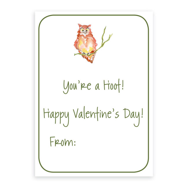 Owl Valentine printed on white card stock